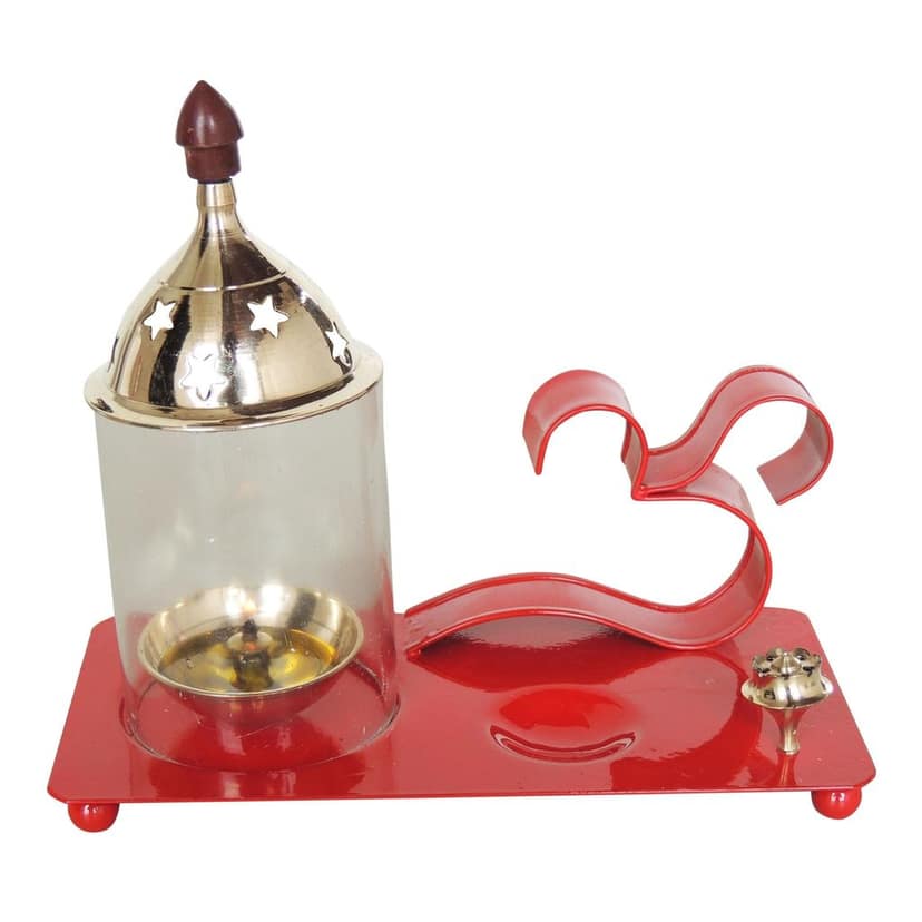 Brass & Iron Om Chimney Deepak Red No. 2 (ZMAS513 R) view 2