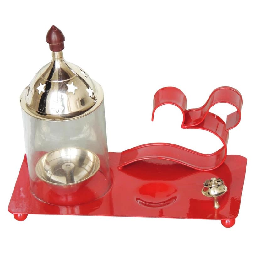 Brass & Iron Om Chimney Deepak Red No. 2 (ZMAS513 R) view 3