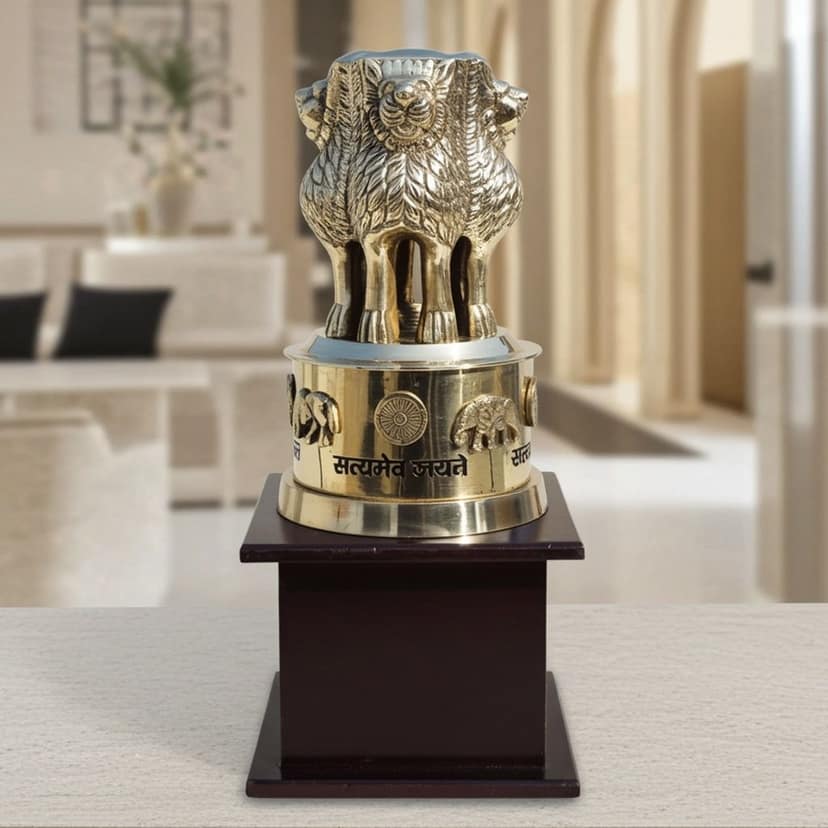 Brass & Wooden Ashok Lath Showpiece � Wooden Base Premium Table Decor, Height : 9.5 Inch (FMAS720 F)