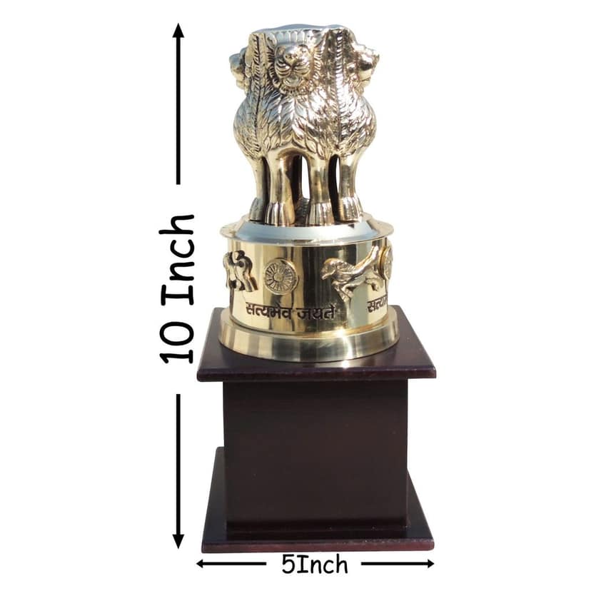 Brass & Wooden Ashok Lath Showpiece � Wooden Base Premium Table Decor, Height : 9.5 Inch (FMAS720 F) view 2