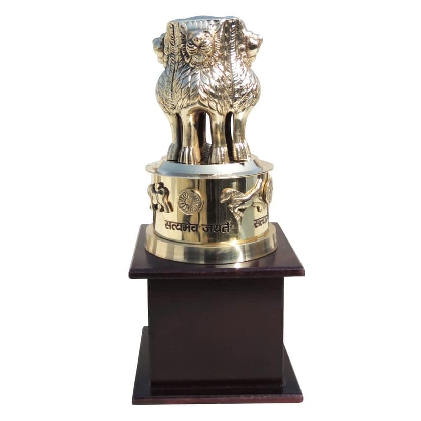 Brass & Wooden Ashok Lath Showpiece � Wooden Base Premium Table Decor, Height : 9.5 Inch (FMAS720 F) view 3