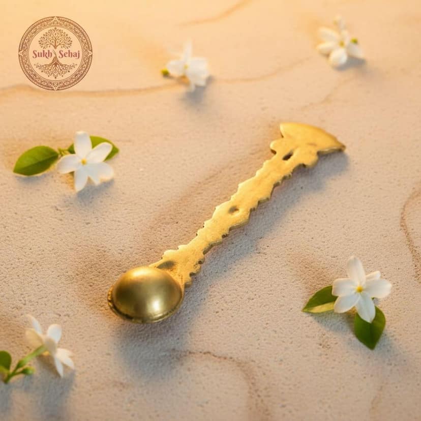 Sukh Sehaj Sheshnaag Brass Achmani (Puja Spoon) | Palli | Handcrafted, Antique Yellow Finish, 8.0 Inch Length, for Home Temple, Decor, Pooja Ritual and Gifting view 6
