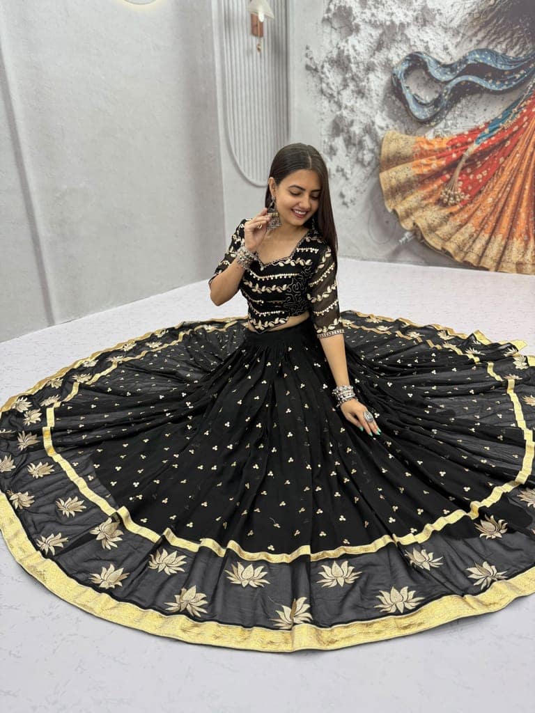Black Lehenga Choli for Women - Bollywood Style Wedding Lehenga - Festive Wear view 4