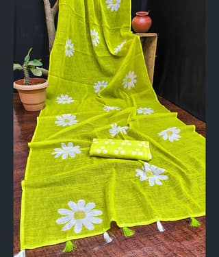 ANAND SAREE Cotton Blend Printed Regular Saree With Unstitched Blouse Piece ( Blue )