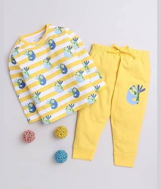 BUMZEE Pack of 2 Baby Boys 100% Cotton Tshirt & Pajama set ( Yellow )