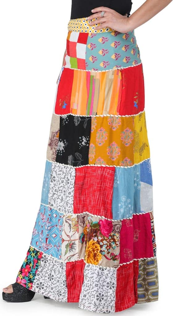 Solitary-Star Printed Long Boho Wrap-On Long Skirt from Gujarat with Patch Work view 3