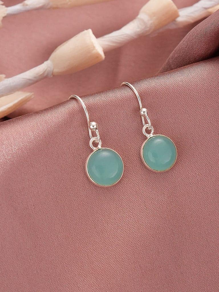 925 Sterling Silver Mint Green Aqua Stone Studded Minimal Handcrafted Drop Earrings view 3