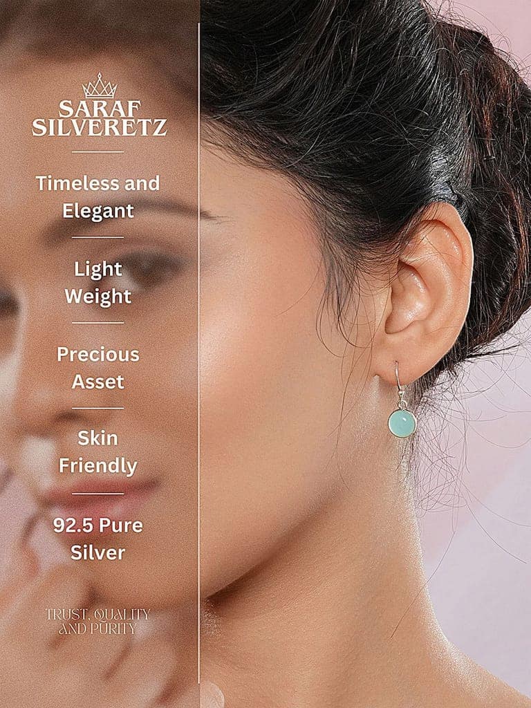 925 Sterling Silver Mint Green Aqua Stone Studded Minimal Handcrafted Drop Earrings view 5