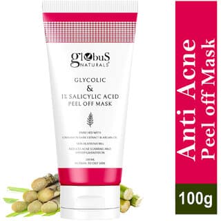 Globus Naturals Glycolic 1 Salicylic Acid Anti Acne Peel Off Mask For Oily Acne Prone Skin Natural Ayurvedic Formula Chemical Free Cruelty Free 100 gms