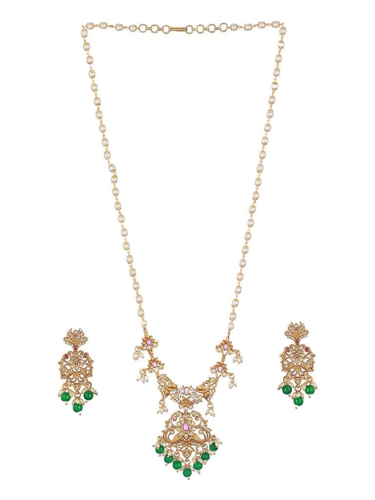 Gold Toned Pearl Mala Peacock Haram Necklace Jewellery Set view 3