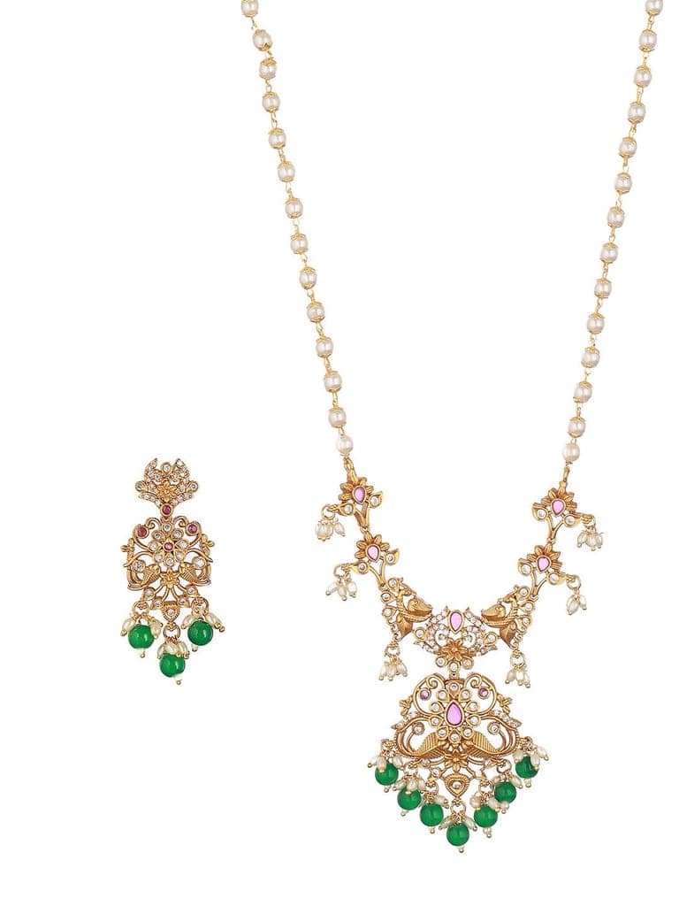 Gold Toned Pearl Mala Peacock Haram Necklace Jewellery Set view 6
