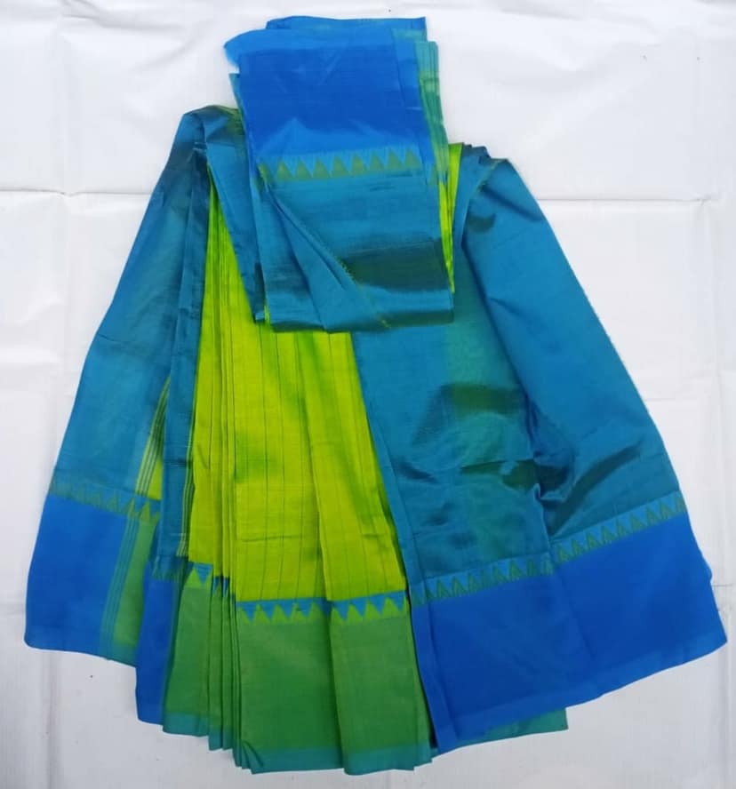Green and Blue Magalagiri Silk Saree With Blouse view 3