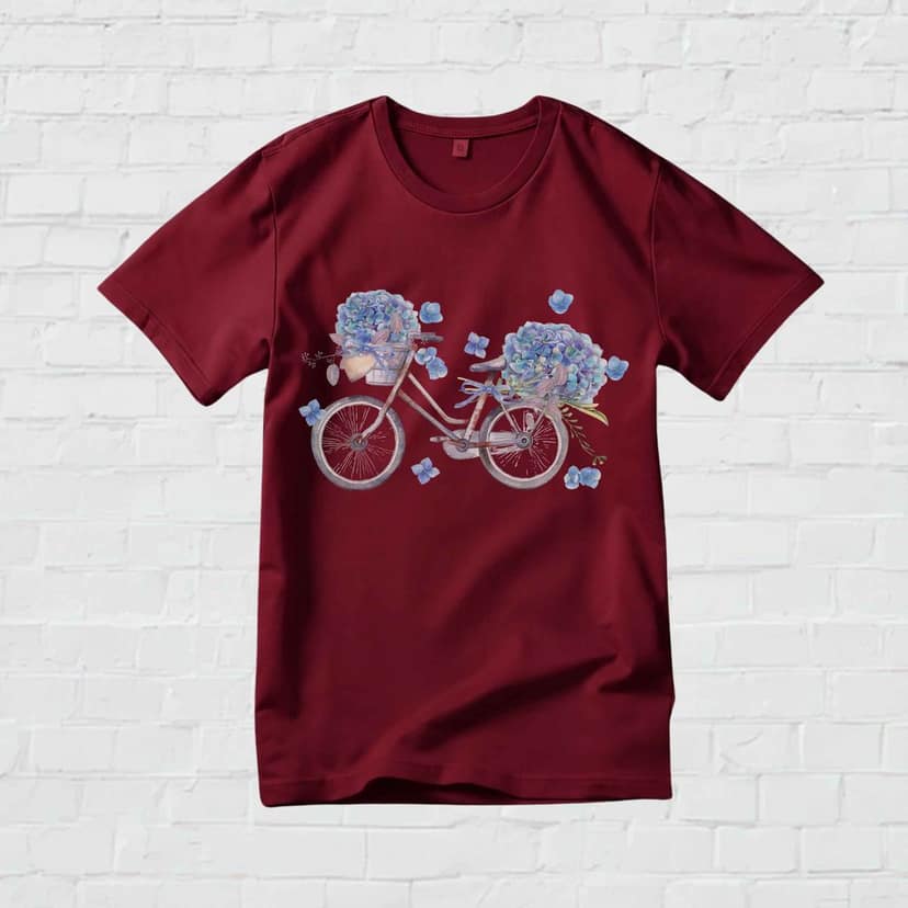 Trishoolin "Blooming Bicycle Floral" Floral Theme Art T-Shirt | Design 30198MB view 2