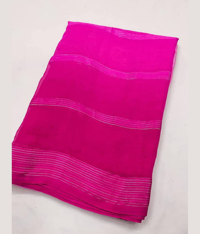 ANAND SAREES Satin Striped Saree With Unstitched Blouse Piece ( Orange )