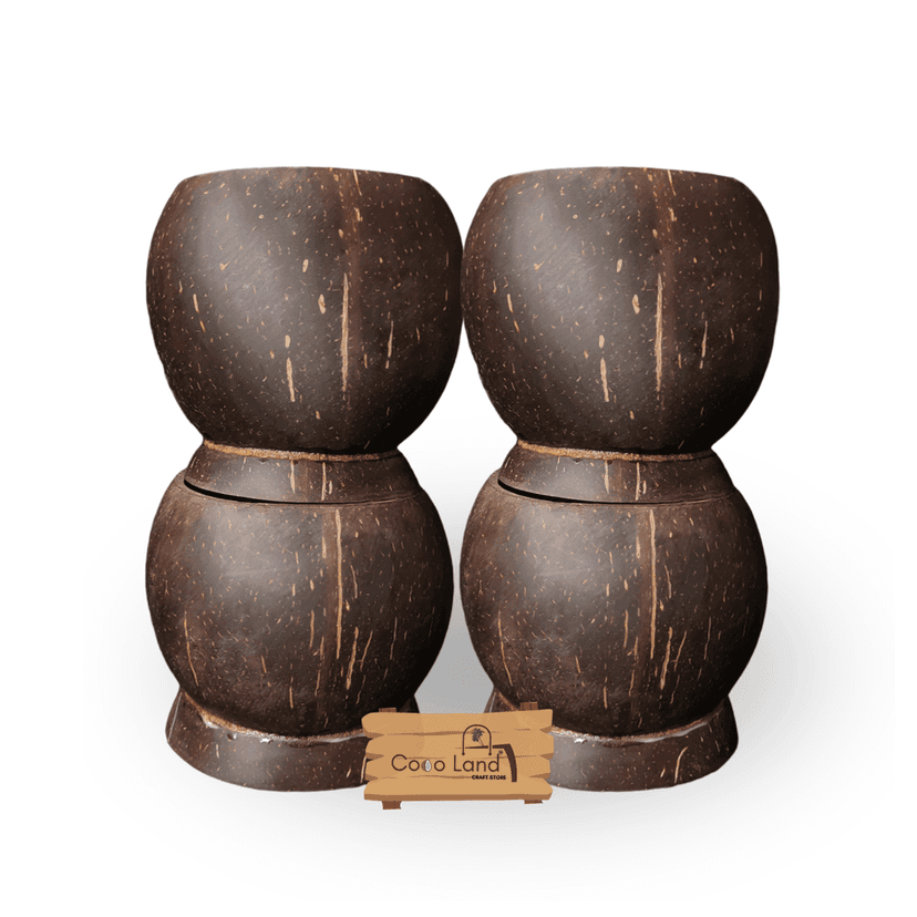 Coco Land Matte Polished Full Coconut Shell Bowl With base (MEDIUM SIZE )(8-10 CM Diameter) 300 ml Decorative Bowl /Handi Craft /Craft Making /Art Shell