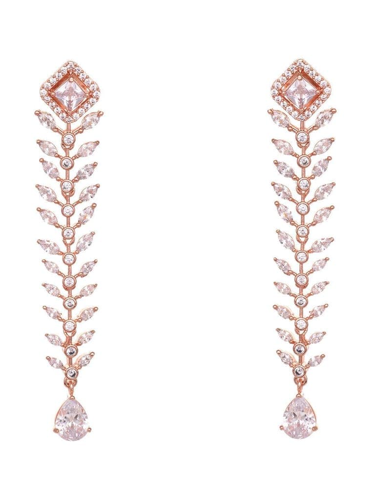 Rose Gold Plated White AD Encrusted Feather Design Earings view 4