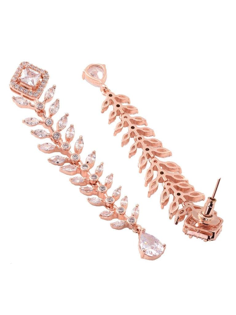 Rose Gold Plated White AD Encrusted Feather Design Earings view 5