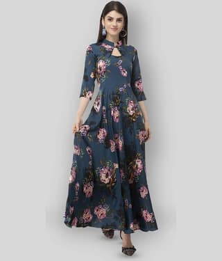 TOGZZ Women Crepe Printed A-line Dress ( Blue )