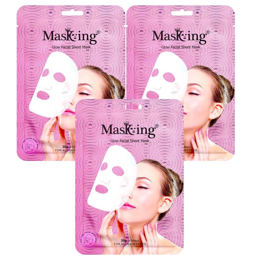 Sheet mask for glowing skin - Glow Facial Sheet Mask for Skin Brightening and Lightening Suitable All Skin Type Pack of 03 (20g Each)