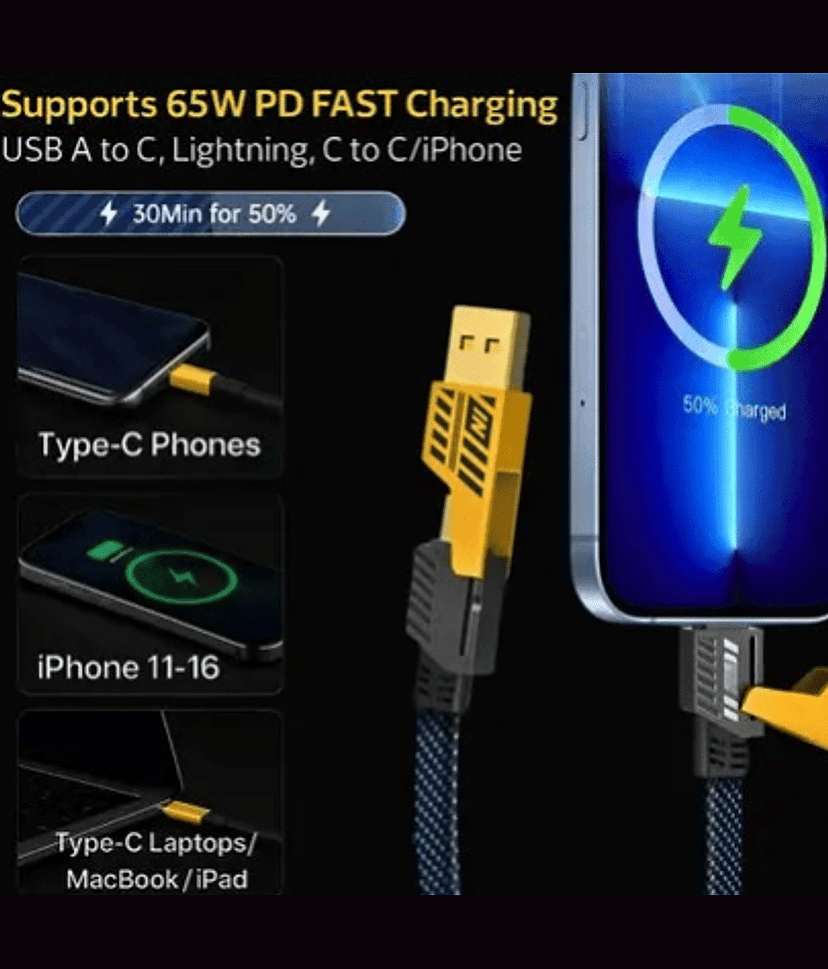 4-in-1 Fast Charging Cable for Type-C, Lightning, USB and V8 view 2