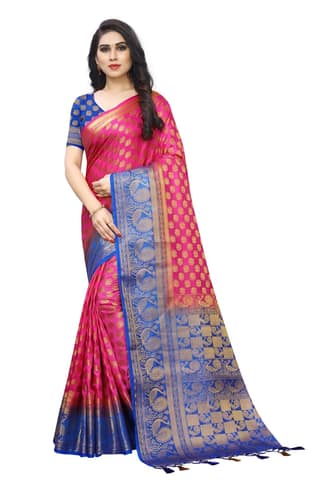 Saarah Self Design Kanjivaram Art Silk Saree (Pink)