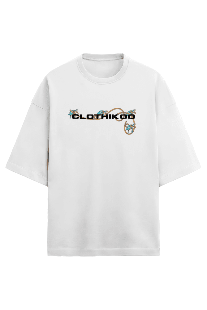 Clothikoo Oversized T-Shirt (Turtle Print, 100% Cotton, 240 GSM, White Colour) view 2