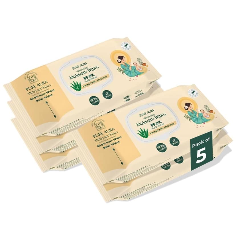 Pure Aura Baby Wipes with 99.9% Pure Water | Ultra Soft & Thick | Natural Plant-Based | Infused with Aqua & Aloe Vera | Gentle & Safe for Newborns