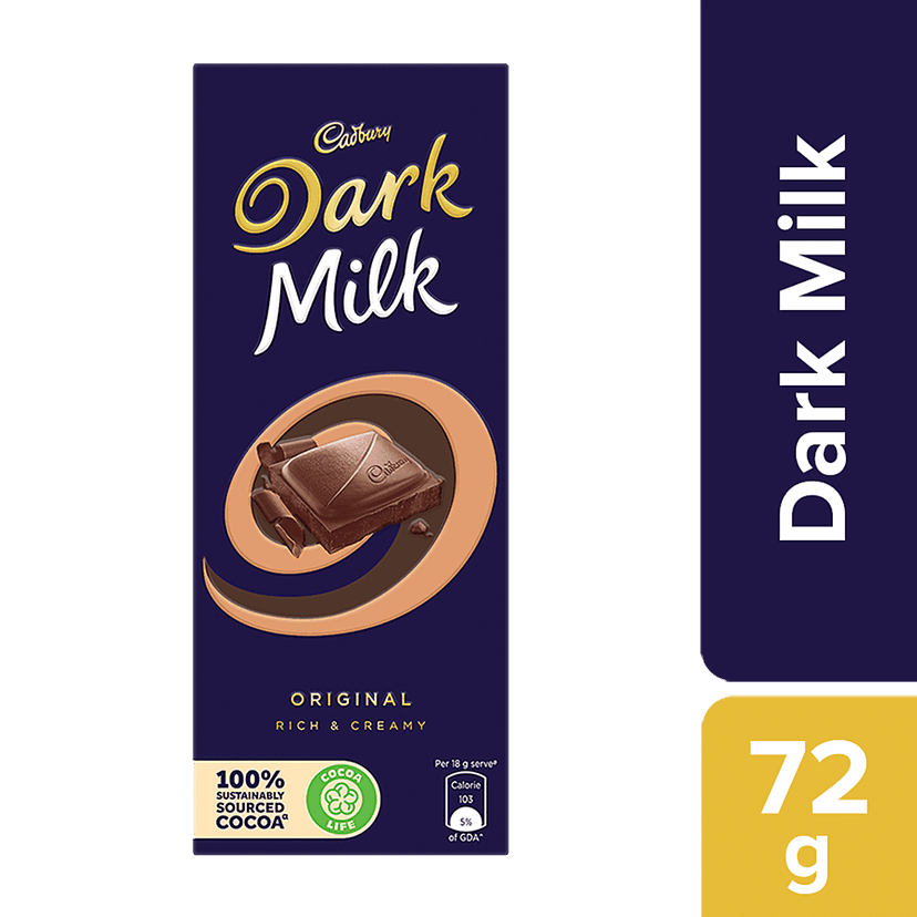 Cadbury Dark Milk Chocolate Bar, 72 G