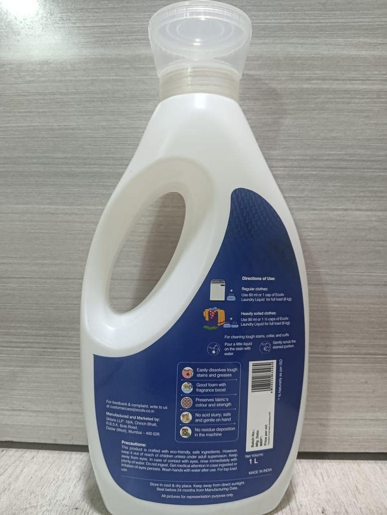 Ecoliv Liquid Laundry 2 Litre Combo|Pack of 2 X 1 Litre Bottle| Removes Tough Stains & Grease| Lasting Fragrance view 2
