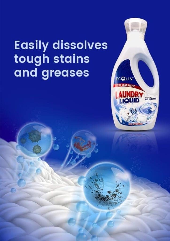 Ecoliv Liquid Laundry 2 Litre Combo|Pack of 2 X 1 Litre Bottle| Removes Tough Stains & Grease| Lasting Fragrance view 7