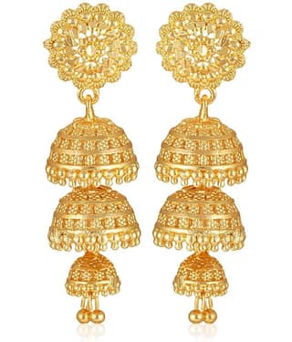 VIVASTRI Golden Jhumki Earrings ( Pack of 1 )