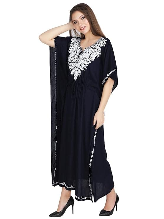 Women's Rayon Kaftan Dress Ladies Sleepwear Night Gown Maxi V-Neck Night Wear view 2