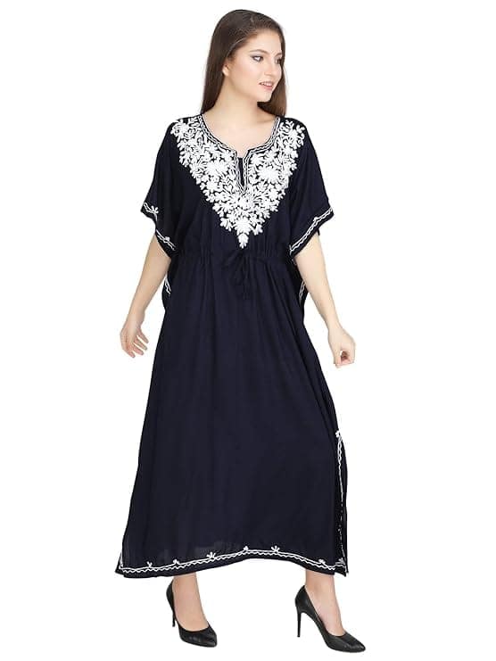 Women's Rayon Kaftan Dress Ladies Sleepwear Night Gown Maxi V-Neck Night Wear view 3