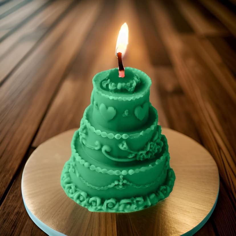SS Enterprise Organic Soy Wax Cake Shape Designer Candle for Decoration | Scented Aromatic Fragrance Candles | Smoke-Free Cake Candle | Birthday Candle (Pack of 1, Green)
