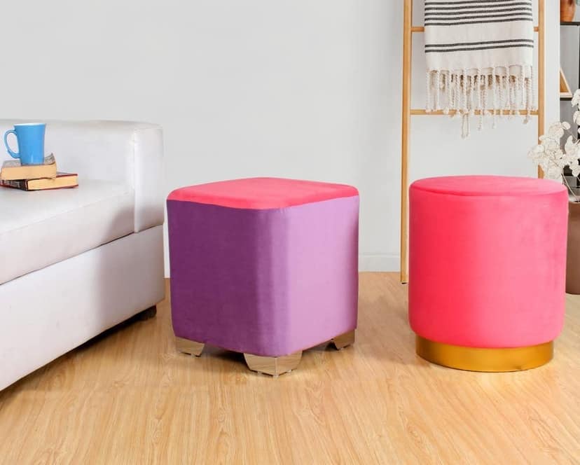 ShadowKart Ottoman Pouffes Sitting Stool for Living Room Furniture Wooden Footstools Puff Mudda Footrest Pouff for Office Home Decor, Combo