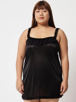 Klamotten Women's Plus Size Black Honeymoon Babydoll Lingerie 77K