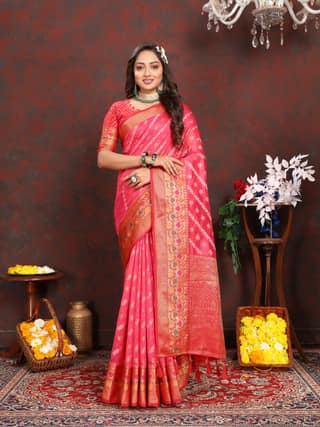 Soft organza silk saree with Meenakari weawing ...