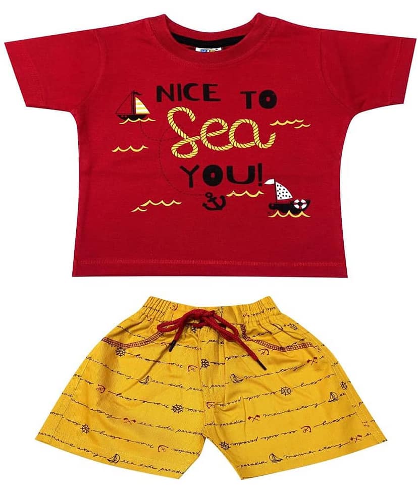 Kideon Pack of 1 Baby Boys 100% Cotton Top & Shorts ( Gold )