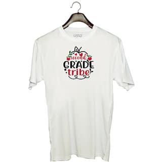 UDNAG Unisex Round Neck Graphic Teacher Student, second grad tribe Polyester T-Shirt White