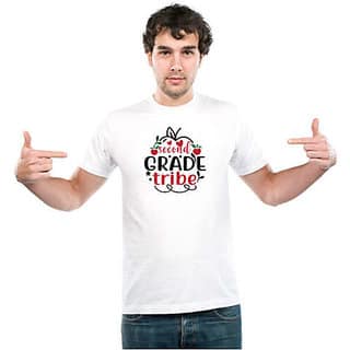 UDNAG Unisex Round Neck Graphic Teacher Student, second grad tribe Polyester T-Shirt White view 2