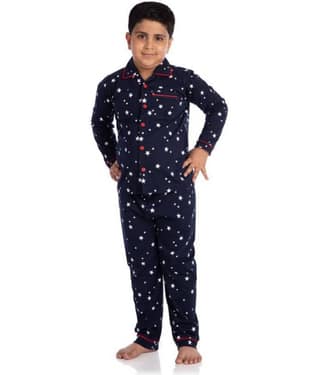 Nite Flite Pack of 1 Boys 100% Cotton Nightsuit Set ( Navy Blue )