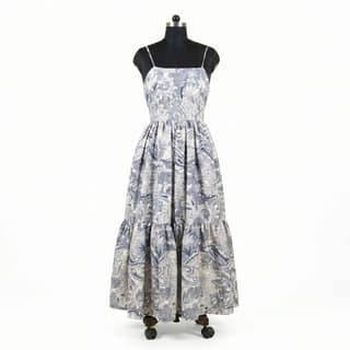 Blue and White Paisley Print Maxi Dress with Lace-Up Back
