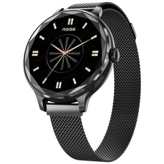 Noise Diva (Smartchoice) Smartwatch with Diamond Cut dial, Glossy Metallic Finish, AMOLED Display, Mesh Metal and Leather Strap Options, Female Cycle Tracker smart Watch for Women (Black Link) Noise Diva (Smartchoice) Smartwatch with Diamond Cut dial, Gl