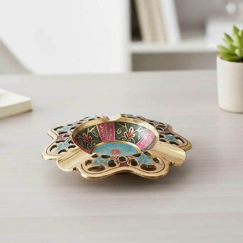 Brass Ashtray | Luxury Office & Living Room Decor, Height : 1 Inch (ZMAS382 A)