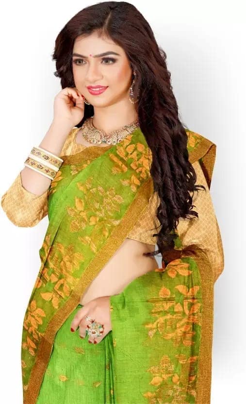 GitAsit Embroidered Handloom Cotton Blend Saree (Green) view 4
