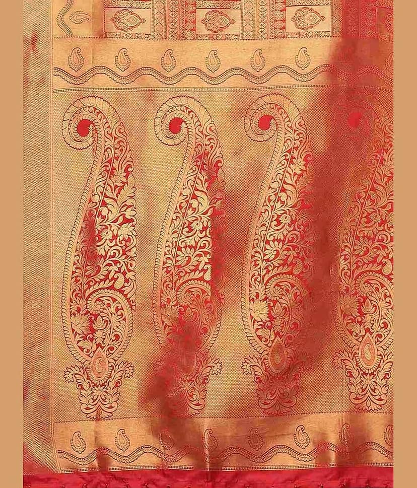 GARIYA Banarasi Silk Embellished Saree With Unstitched Blouse Piece ( Red ) view 2