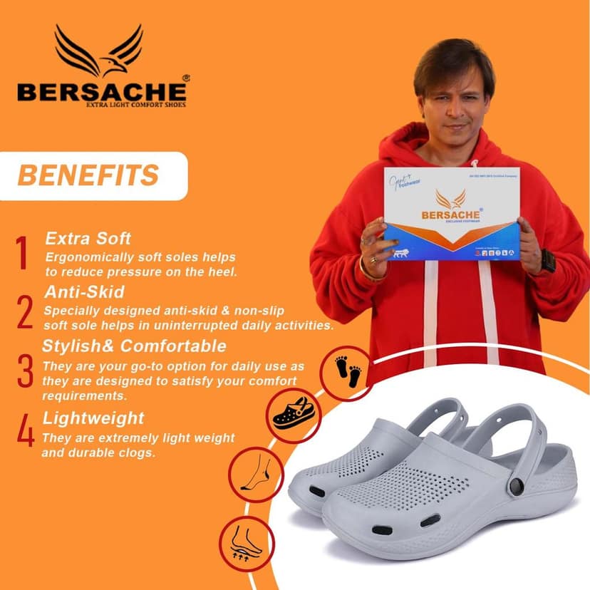 Bersache Extra Soft Classic Casual with Back Strap Regular wear with Ultra Soft & Flexibility Technology Clog for Men's view 2