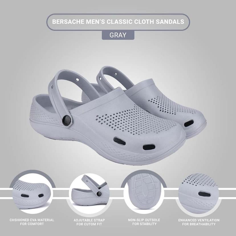 Bersache Extra Soft Classic Casual with Back Strap Regular wear with Ultra Soft & Flexibility Technology Clog for Men's view 5