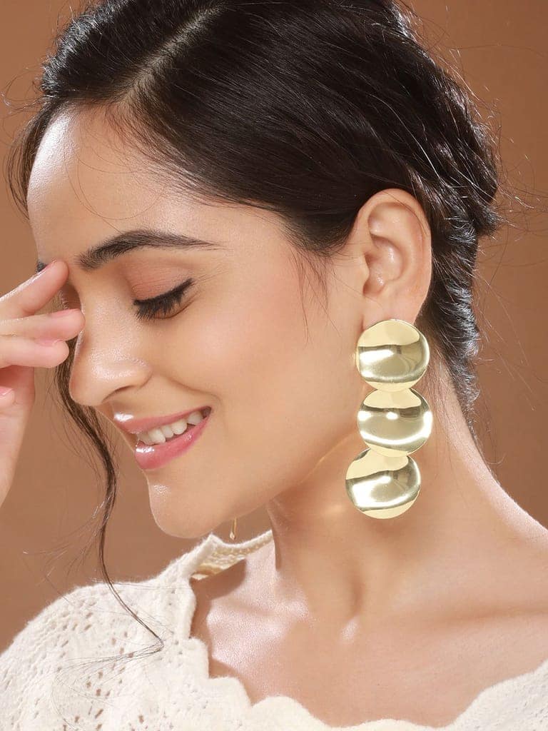 Anti-Tarnish Gold Plated Hammered Statement Dropdown Earrings view 3