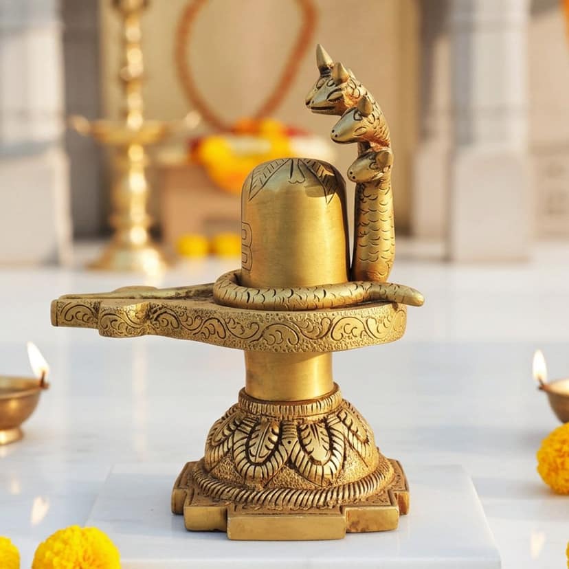 Brass Shivling God Idol - Pooja Room Decorative Lingam, Height : 9.5 Inch (BSMAS1685 F) view 2